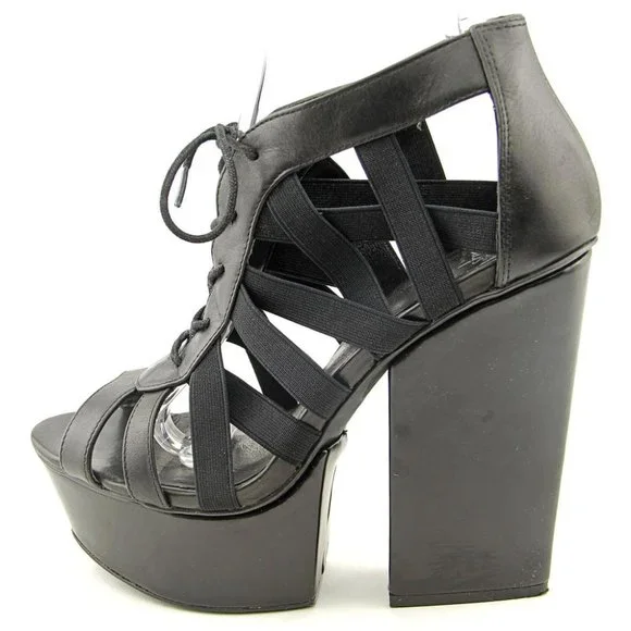 SOLD - New Anthro SHELLYS LONDON Laufer Goth Leather sexy platform strappy heels - Picture 8 of 8